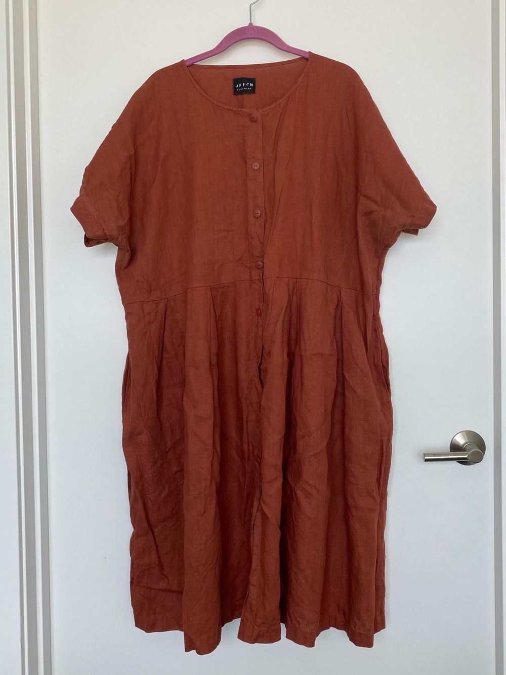 OFFON Linen Button-Front Midi Shirt Dress in Burnt Orange Size US 3X